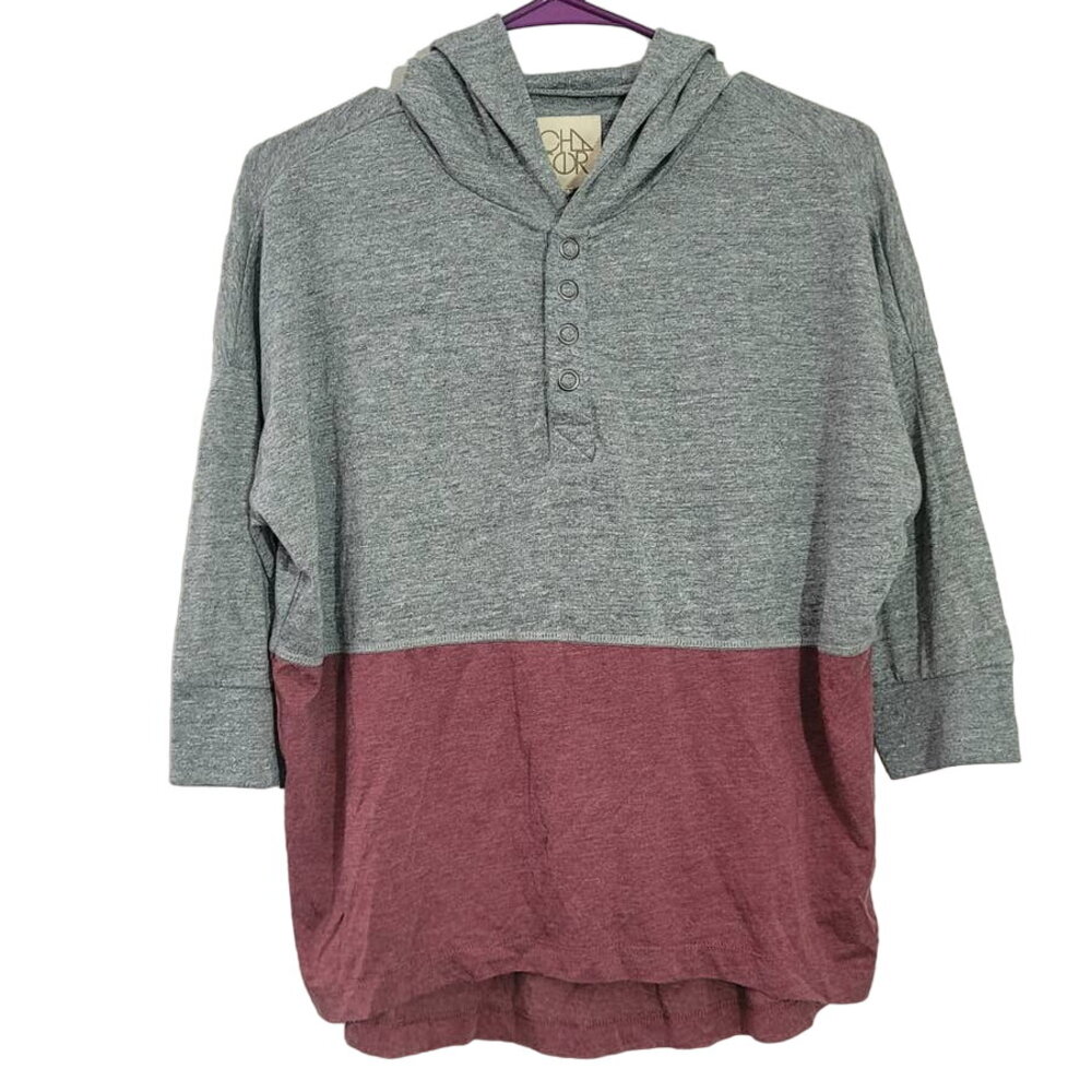 Chaser Hoodie Sweatshirt Colorblock Gray Red 1/4‎ Button Front Size S